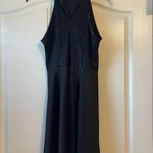 Black knee-length sleeveless halter A-line cocktail dress